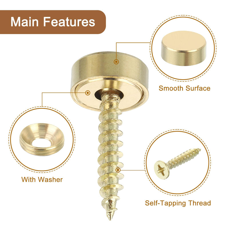 [Australia - AusPower] - uxcell 16Pcs Brass Decorative Screws with Caps, 12 mm Mirror Screws Cover Self-Tapping Screws for Furniture Fixing, Gold 
