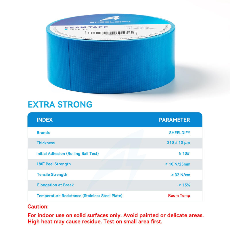 1.97" x 164‘ Seam Tape - Duct Tape Edge Tape Heavy Duty Multi-Purpose, Hand-Tearable, No Residue, Sky Blue, 1 Roll 1.97" x 164' 1Roll