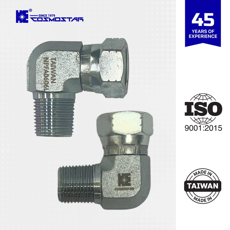 [Australia - AusPower] - Cosmostar 3/8" NPTF Male x 3/8" NPSM Pipe Swivel Elbow 90-degree, Hydraulic Adapter 