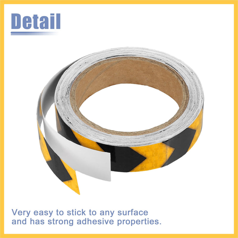 Universal 2.5cmx9m Yellow and Black Arrow Car Reflective Stickers Reflective Tape Safety Warning Reflective Protector - Pack of 1 Auto Replacement Parts