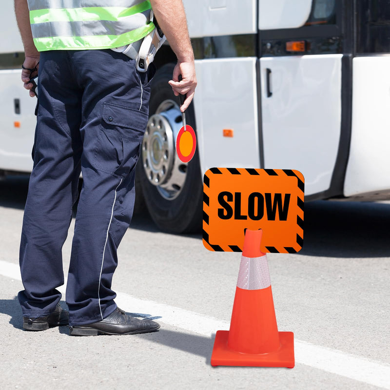 6 Pcs Slow Traffic Cone Signs, 12.6 x 10.4 Inch Slow Down Signs Road Traffic Cone Top Warning Sign, Black and Orange High Visibility Road Construction Parking Safety Track Outdoor Neighborhoods 6