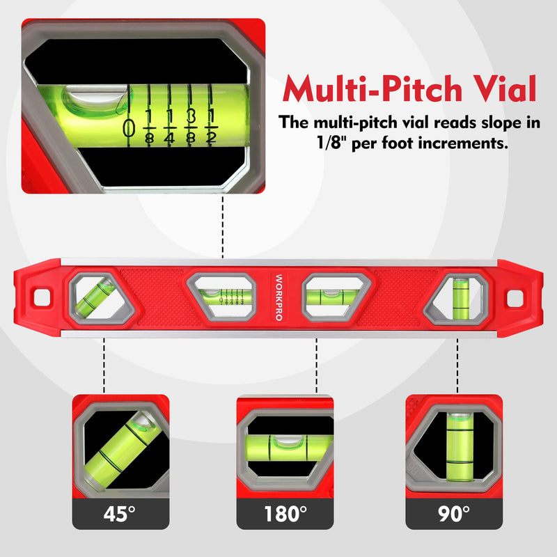 [Australia - AusPower] - WORKPRO 12 Inch Torpedo Level and 3-Piece Spirit Level Set (12", 20", 40") 