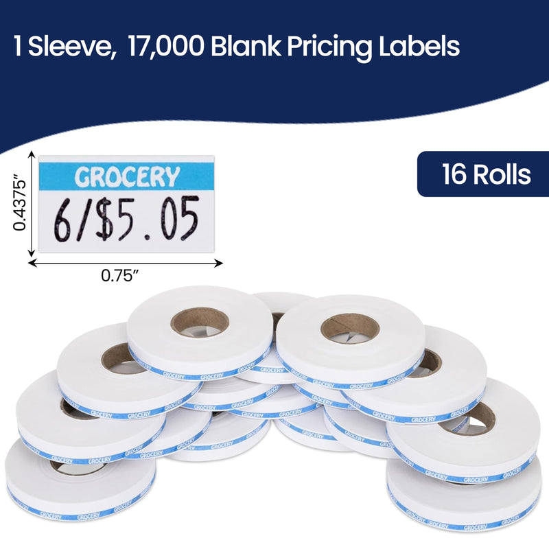 Pricing Labels for Monarch 1110 Blue Reverse Print on White Grocery - 17,000 Labels w/ 16 Rolls Value Pack, 1 Sleeve - Made in USA Grocery (Blue)