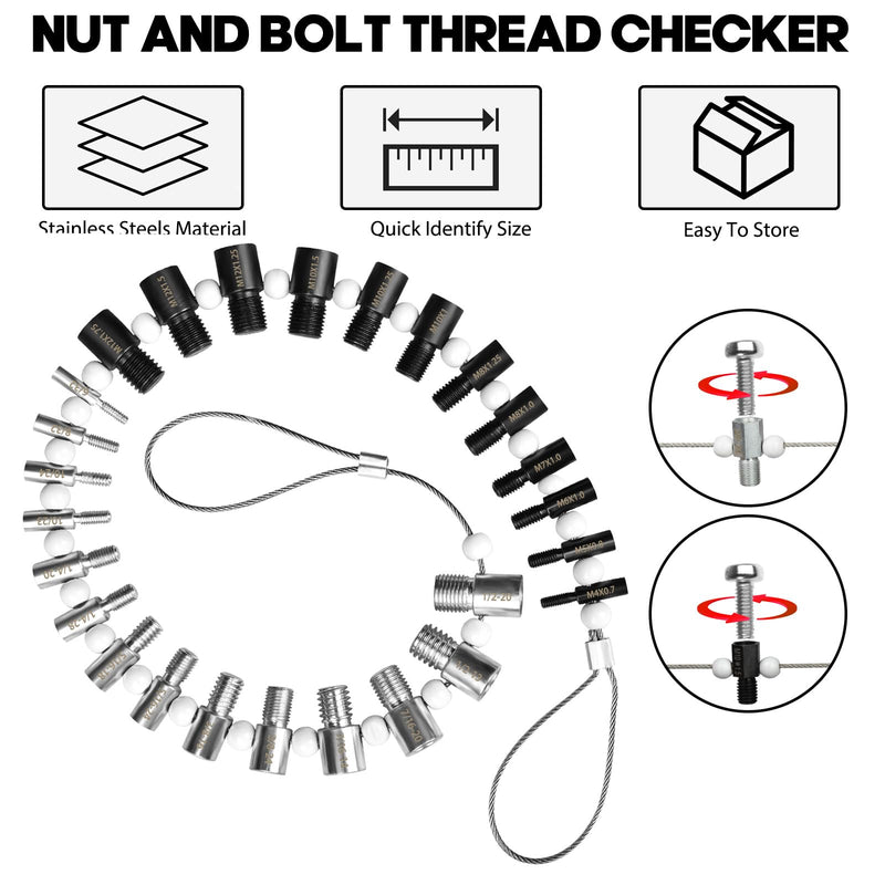 [Australia - AusPower] - Nut and Bolt Thread Checker 26 Male/Female Thread Gauges (14 SAE/Inch & 12 Metric) Nut and Bolt Thread Size Checker Thread Identifier Gauges for Quickly Identify and Verify 26 Gauges - 12 Metric & 14 Inch 