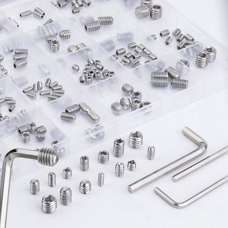[Australia - AusPower] - 360 Pcs 25 Size Set Screw Assortment Kit Metric & SAE Allen Set Screws for Bathroom Fixture 304 Stainless Steel Internal Hex Drive Cup-Point for Door Knob, Faucets(M3-M8, 1/8"-40 to 5/16"-18) 360 