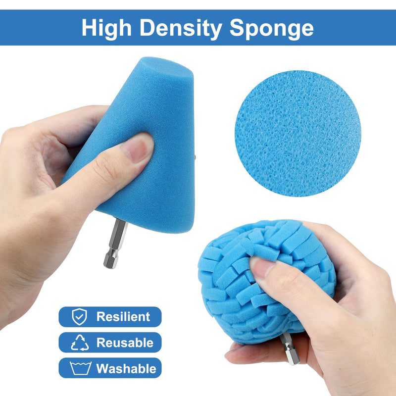 Linkstyle 8Pcs Drill Polishing Pads Kit, Foam Polishing Cone & Ball Set with Extension Holder & Brush, 1/4" Hex Drill Attachment for Car Wheel Hub Rim Metal Cone & Ball_8PCS