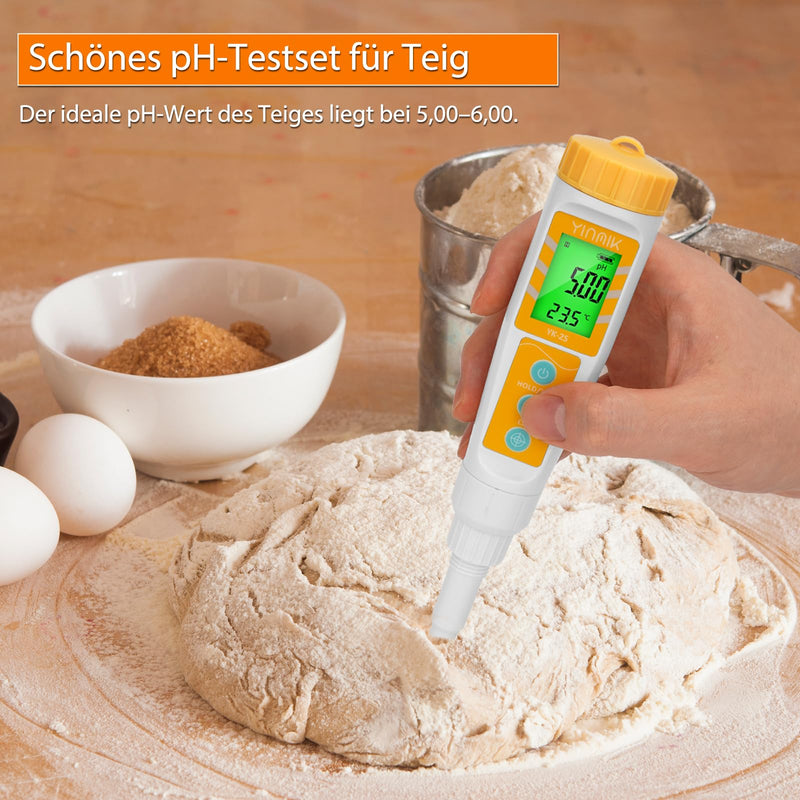 [Australia - AusPower] - YINMIK pH Meter for Food and Water, Precise Digital pH Meter for Meat, Cheese, Sauerkraut, Bread, Hot Sauce, Kombucha and Pool, Food pH Meter with LCD Display and ATC Function 
