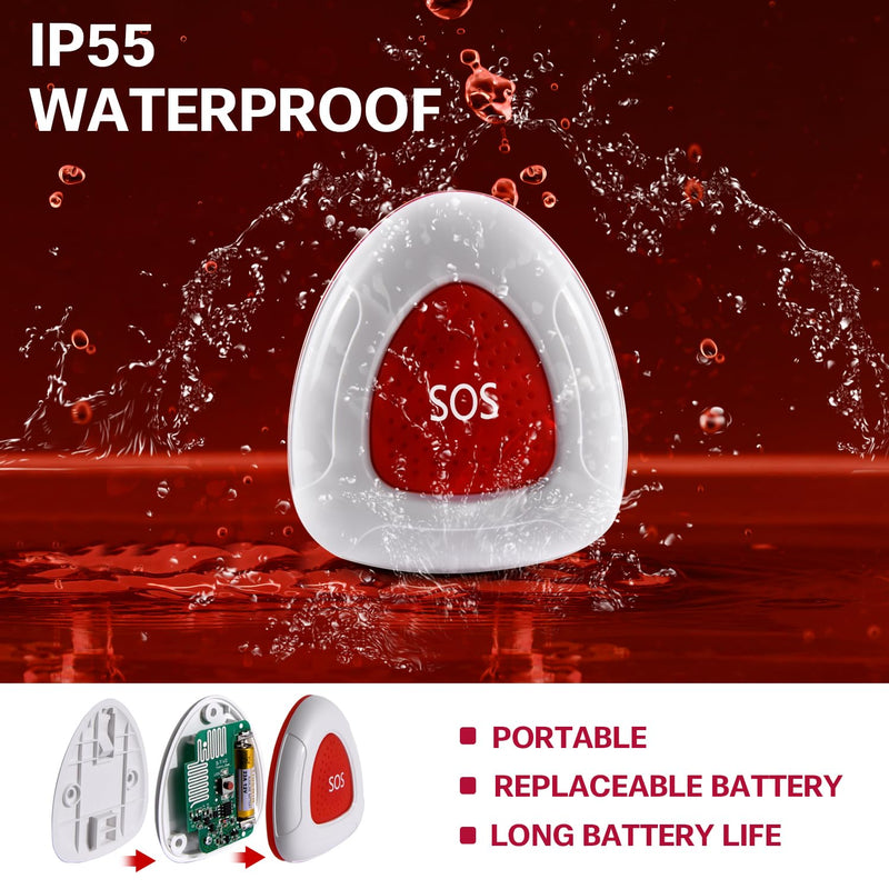 [Australia - AusPower] - Wireless Nurse Call System, 2 SOS Pendant Buttons & 2 Plug-in Receivers, 500FT Long Range for Home, Elderly, Patient, Caregiver Pager with 55 Ringtone & 110DB Loud Alert 