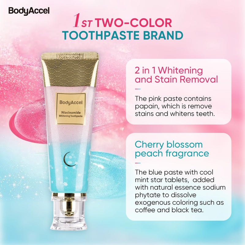 [Australia - AusPower] - Niacinamide Whitening Toothpaste, BodyAccel Niacinamide Intensive Whitening Toothpaste with Natural Gentle Care Deep Stain Removal Clean Peach Flavor, Improves Gum Health, Fresh Breath (1) 1 