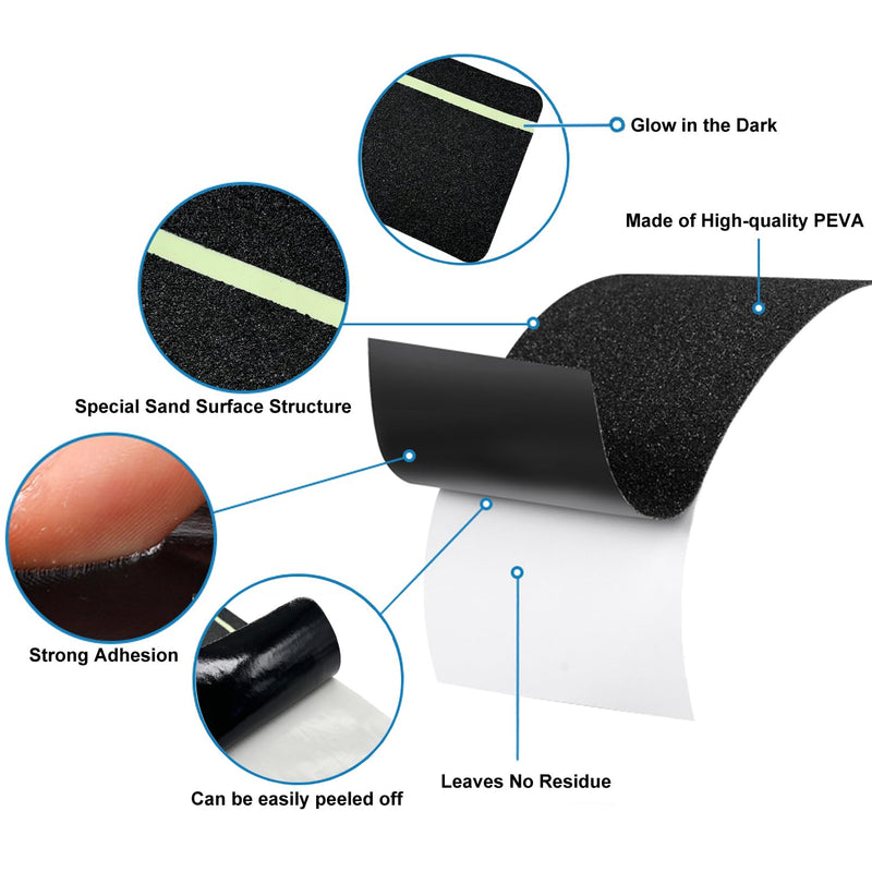 5Pack Anti Slip Traction Tape with 12mm Glow in the Dark, 6 inch x 30 inch, Non-Slip Grip Adhesive Tape to Indoor or Outdoor Stair,Tubs, Boats, Safety Grip Tape Non Skid for Stair Steps #02Black with Glow in Dark 6 inch x 30 inch 5pcs