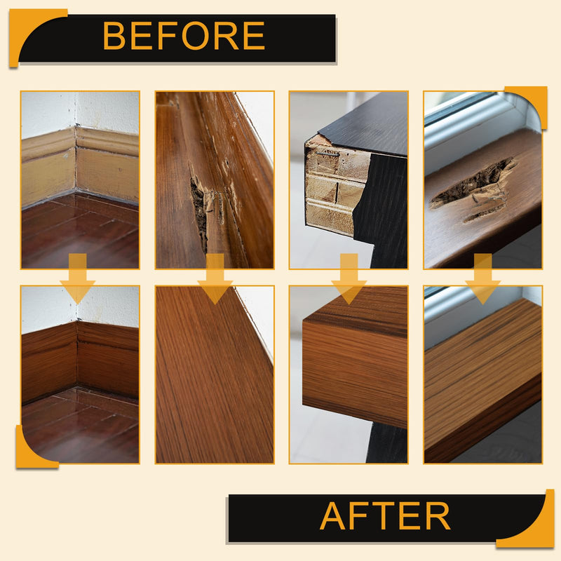 HARFINGTON Wood Grain Repair Tape 4 Inch x 33ft Self Adhesive Repair Patch Tape Simulated Wooden Floor Tapes with Plastic Scraper for Tables Doors Windows Furniture, Ebony