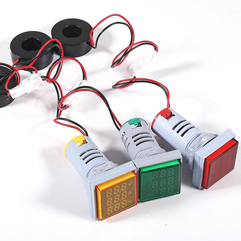 [Australia - AusPower] - 3PCS AC Current Voltage Amperage Power Energy Panel Meter LCD Digital Display Ammeter Voltmeter Multimeter with CT AC 60-500V 0-100A 20-75 Hz Multi-Function Power Monitor Yellow+Red+Green 