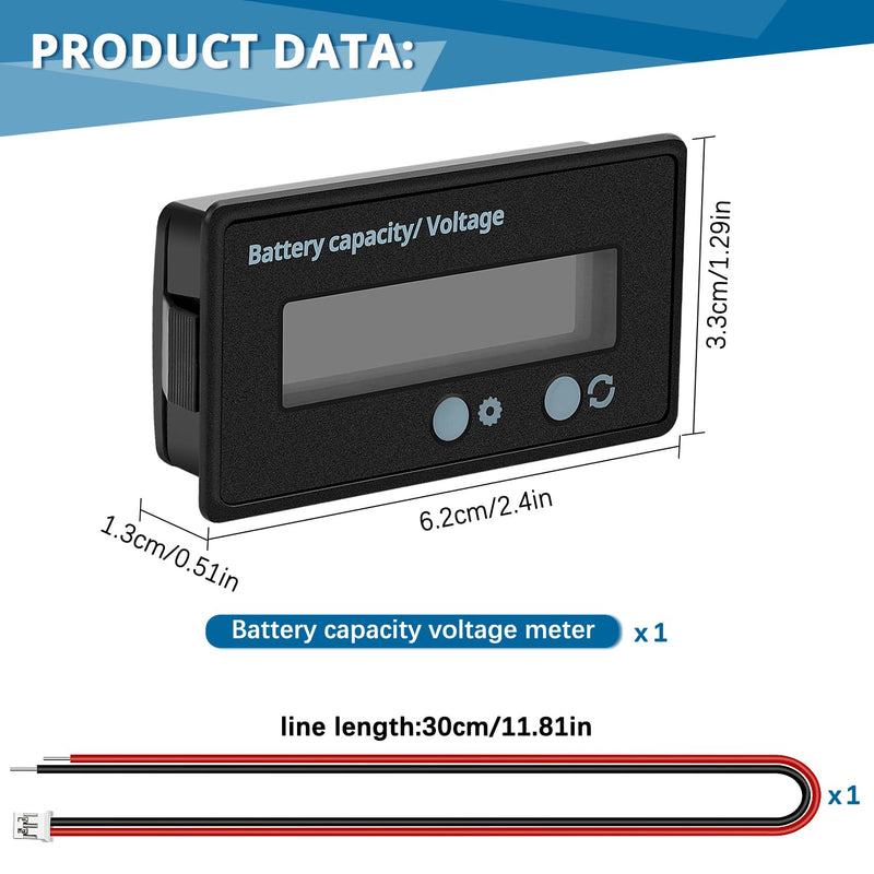 [Australia - AusPower] - VooGenzek Battery Capacity Voltmeter Monitor, Universal Lead Acid Lithium Battery Status Display Tester Voltmeter Monitor, LCD Display, DC 12V - 72V Battery Meter (White Light) White 2 Knöpfe 