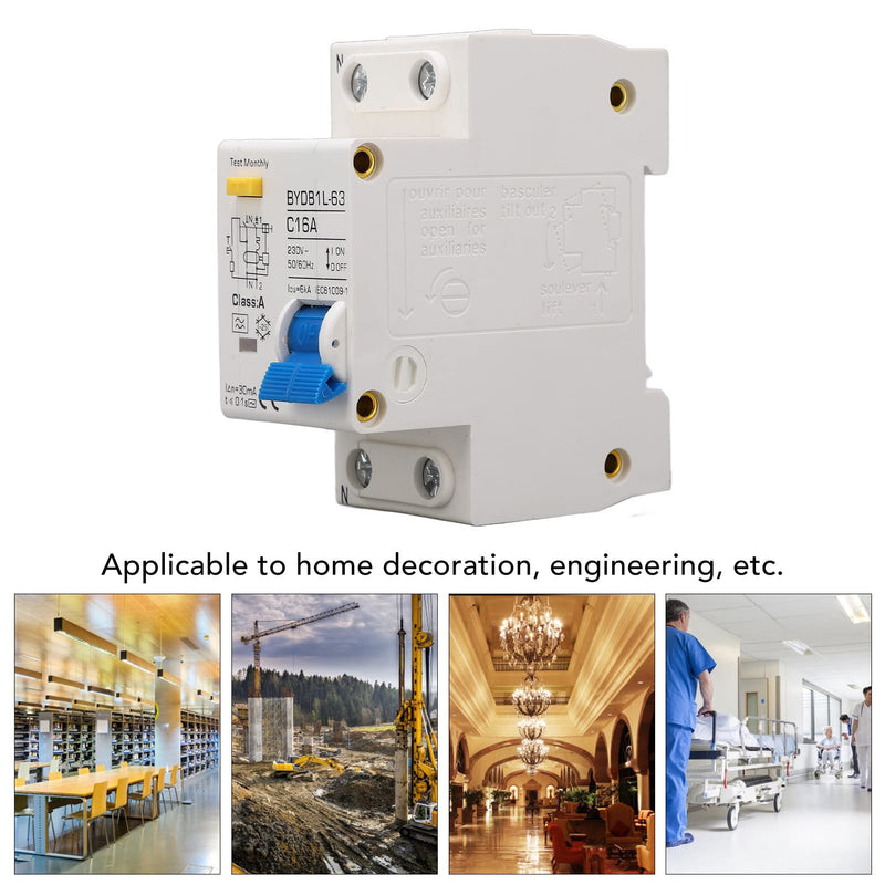 Fi Circuit Breaker, AC 230 V 30 mA 16 A 1P+N Circuit Breaker, A Type C16 Single-Pole Circuit Breaker, DIN Rail, Leakage Protection, Overload Protection, Residual Current Circuit Breaker, FI/LS Switch 16A