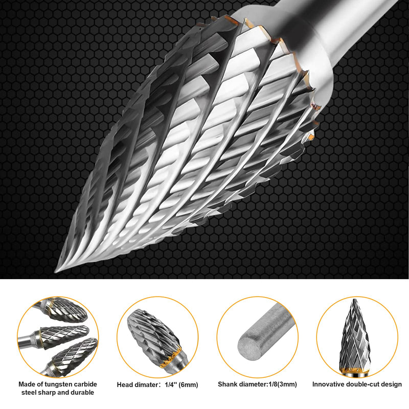 [Australia - AusPower] - SoundZero 6 Piece Carbide Burr Set, Double Cut Burr, Carbide Rotary Cutter Set, End Mill, with 1/8 Inch Shank, for Grinder, Carving, Metal Polishing, Engraving, Drilling 