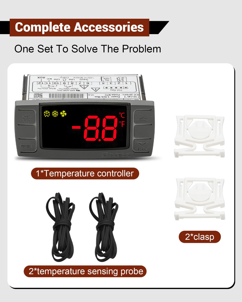 [Australia - AusPower] - W0302186 Controller Replace for Dixell XR03CX-4N0F1 Temperature Controller, Fit for 120V Commercial Refrigerators/Freezer, with Temperature Sensor Probes & Clasp 