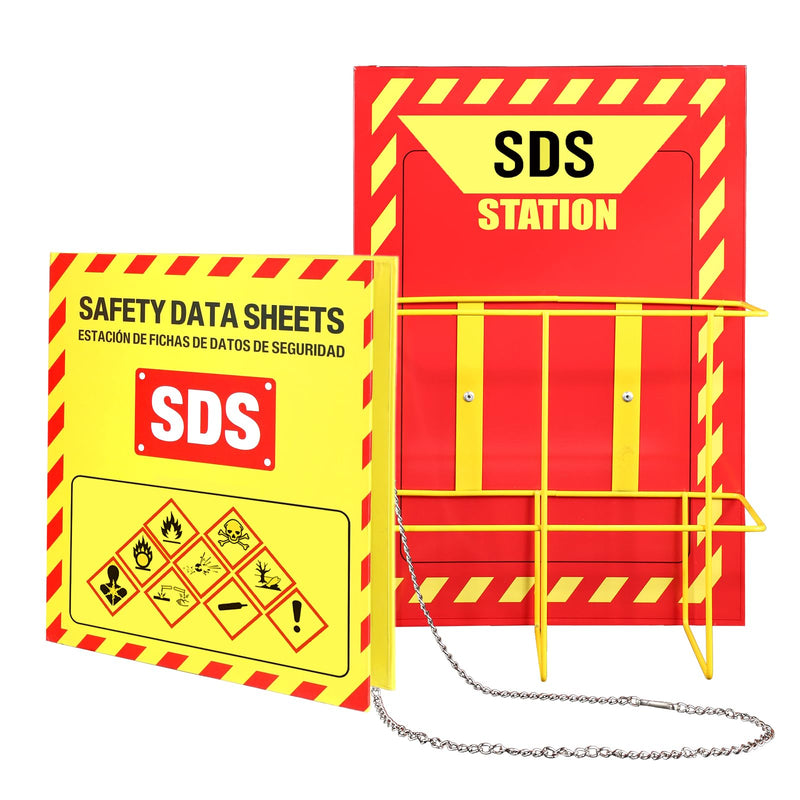 MSDS Yellow Heavy Duty 3 Inch Material Safety Data Sheet 3 Ring Binder with SDS Wire Rack, Display Sign, Chain, Safety Posters, Labels, Wall Mount