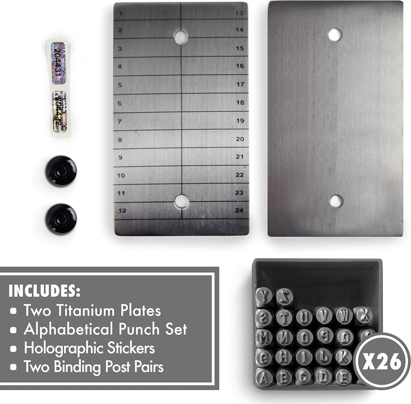 ColdTi - Titanium Bitcoin Seed Plates for Ultra-Secure Crypto Seed Phrase Storage (2 Plates, Punch Set & Seals) - Premium Seed Phrase Metal - Alphabetic Punch Set Included