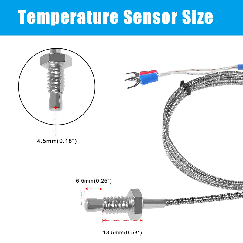 [Australia - AusPower] - Alinan 2pcs 2M/Approx 6.6Ft K-Type M6 Screw Temperature Sensor Probe Two Wire Temperature Controller(0~400℃) Stainless Steel Thermocouple 2M M6 K-Type 