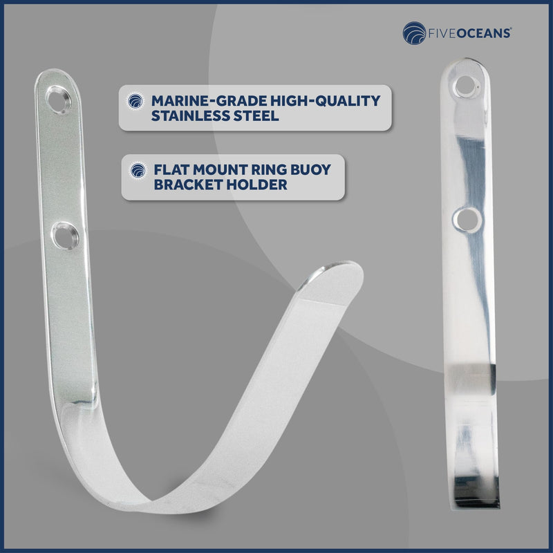 Five Oceans Ring Buoy Bracket Holder, Rail Mount/Flat Mount Stainless Steel Flat Mount