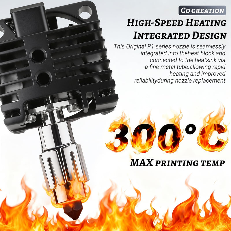 P1P P1S Hotend Complete Kit, Complete Assembly for Bamboo Lab P1 Series 3D Printer, 0.4 mm Hardened-Steel Nozzle, Ceramic Heater, Thermistor, Fan and 3D Printers Extruder Heating Block Replacement P1 series Hotend 0.4mm
