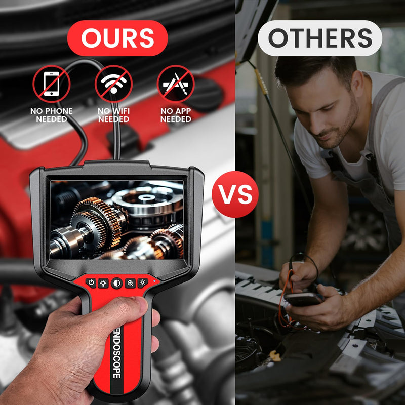 [Australia - AusPower] - Endoscope Camera with Light: 5" Dual-Lens Inspection Borescope Camera for Sewer - 16.4ft Waterproof Industrial Endoscope - Flexible Snake Bore Scope for Plumbing Automotive Red 
