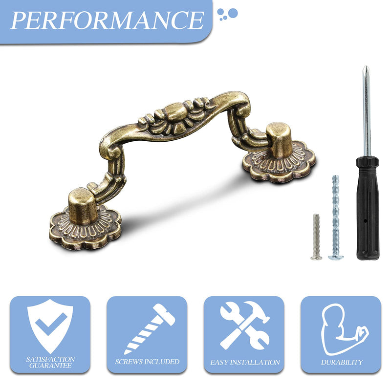 10pcs Antique Bronze Cabinet Pulls, 3 inch Hole Centers Vintage Cabinet Drawer Handles, Retro Dresser Drawer Pulls, Cabinet Door Handles for Dresser Chest Closet 76mm | 3 inch C/C 10