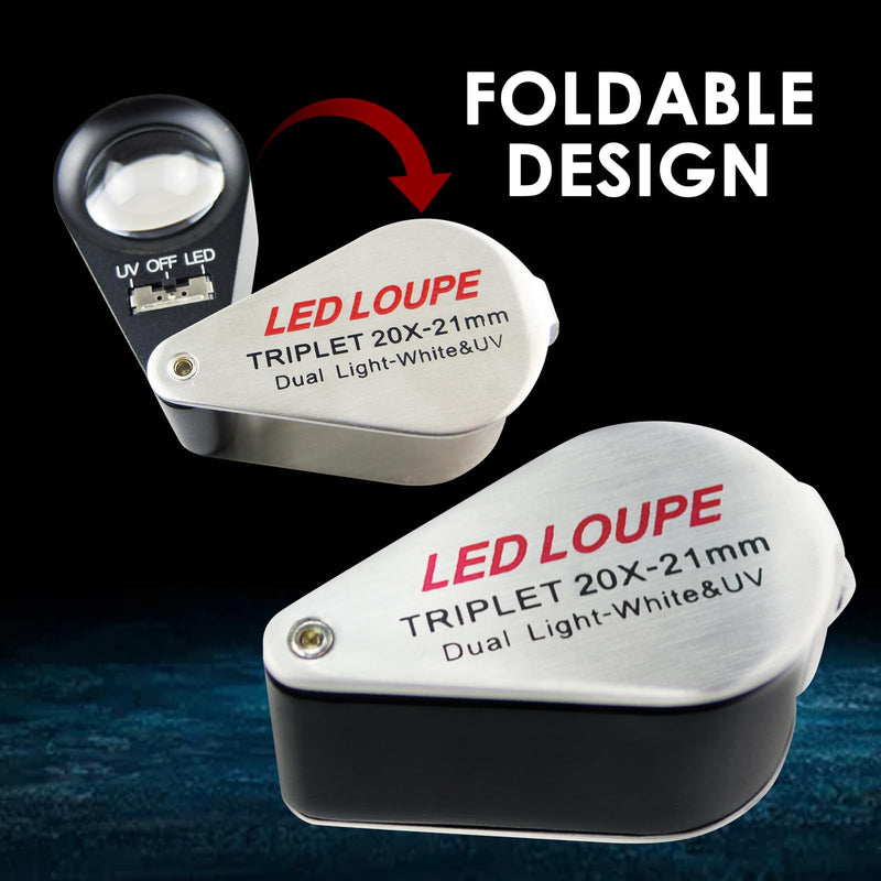 [Australia - AusPower] - Generic Mini Jeweler Loupe 20x Magnifier with LED and Uv Light 20x Magnification 