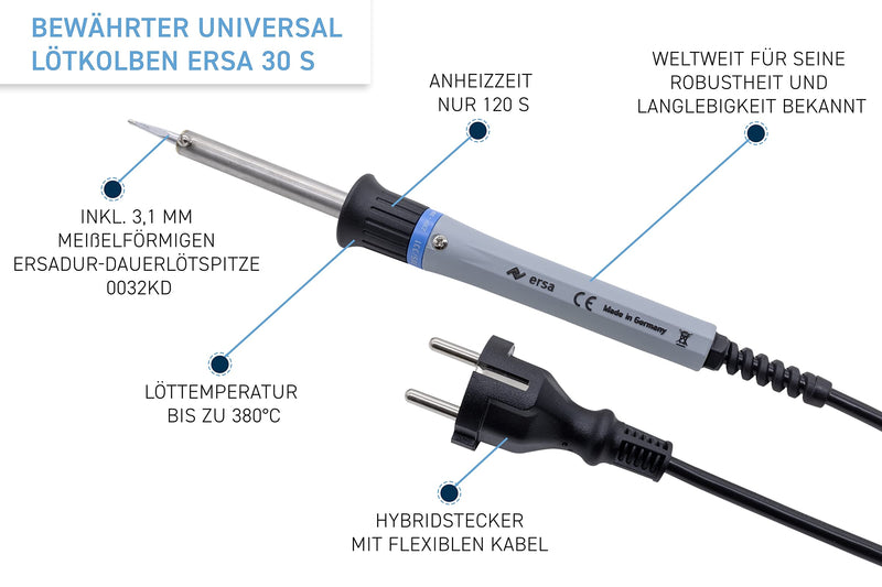 ERSA Soldering Iron 30 S 30 W 230 V 0330KD Proven Universal Soldering Iron for Common Soldering and Desoldering Tasks Single