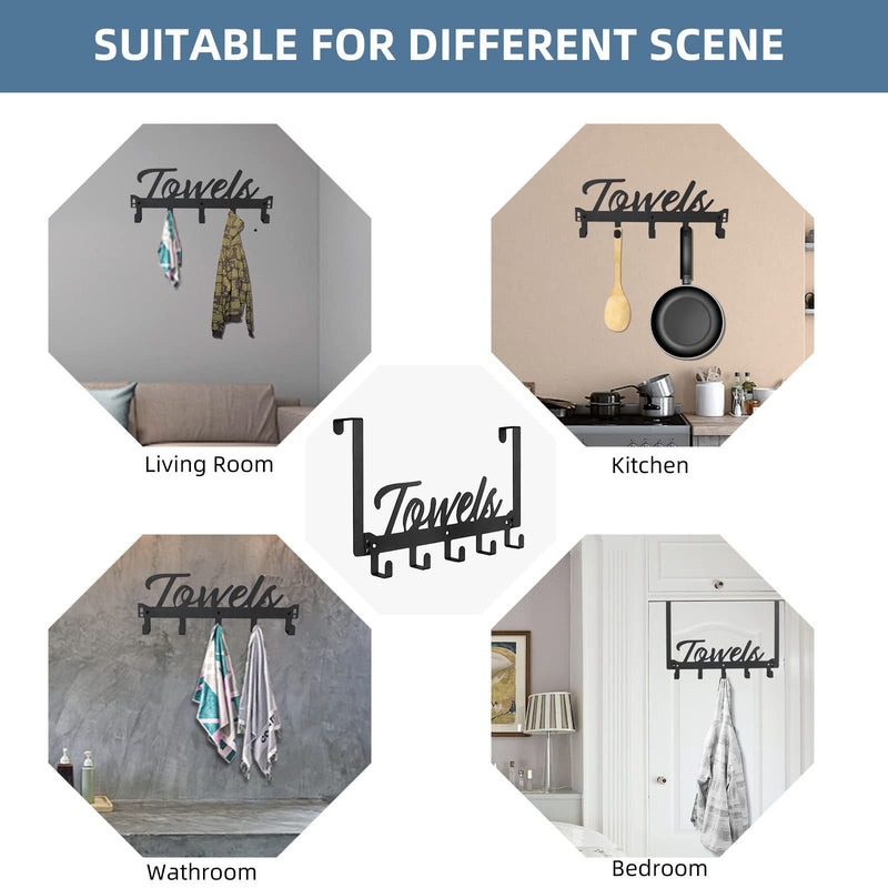[Australia - AusPower] - Over The Door Hooks, Towel Rack Towel Hooks for Bathroom Towel Holder for Hanging Heavy Duty, Wall Mount Towel Hanger Door Hanger with 5 Hooks for Bedroom Bathroom Kitchen Black 