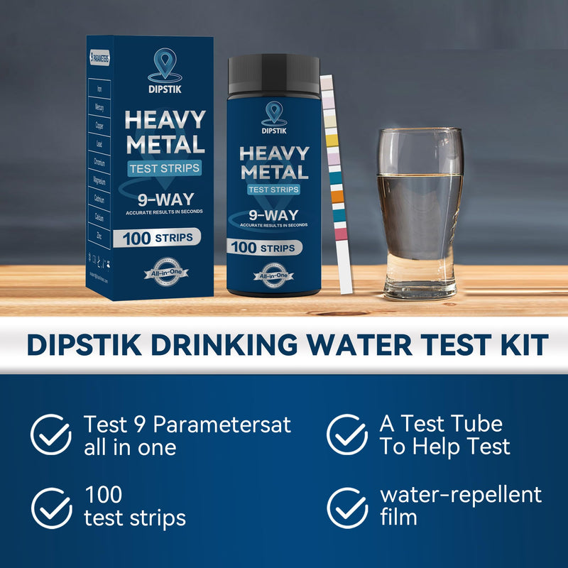 [Australia - AusPower] - 9 Way Heavy Metals Water Test Strips, 100ct Home Water Testing Kit for Iron, Mercury, Copper, Lead, Chromium, Magnesium, Cadmium, Calcium,Zinc 