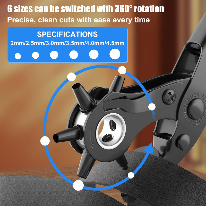 [Australia - AusPower] - Diyife® Professional Leather Hole Puncher, Full Set Punch Tool kits for Belt, Watch Band, Shoe, Crafting, Handbag Straps, Fabric, with Extra Punch Plates and Ruler, Multi Hole Sizes Make - Blue 