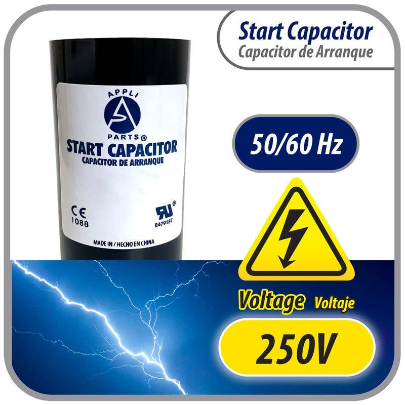 Appli Parts Motor Start Capacitor 590-708 Mfd (microfarads) uF 250 VAC Universal fit for Electric Motor Applications 1-3/4 in Diameter 4-3/8 in Height CON-590-250