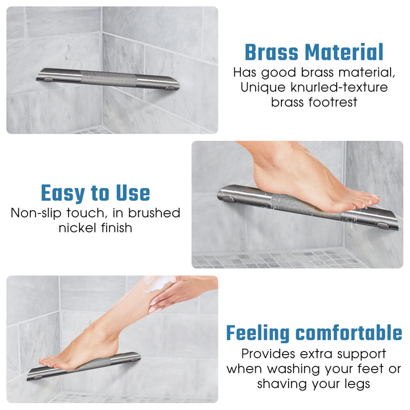 Shower Foot Rest Bar,Corner Foot Rest for Shaving Legs,Wall Mounted Shower Foot Ledge,Antislip Knurled Brass Bar Bathroom Step,Brushed Nickel Brushed Nickel