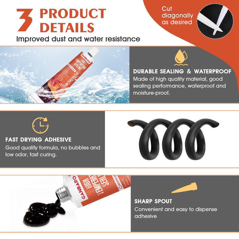 [Australia - AusPower] - Ganbaro® 482°F High Temp Silicone Sealant, High Temperature Adhesive, Heat Resistant Glue with Brush Fast Drying Waterproof Adhesive for Oven, Grill, Microwave 100 ml (Black) 