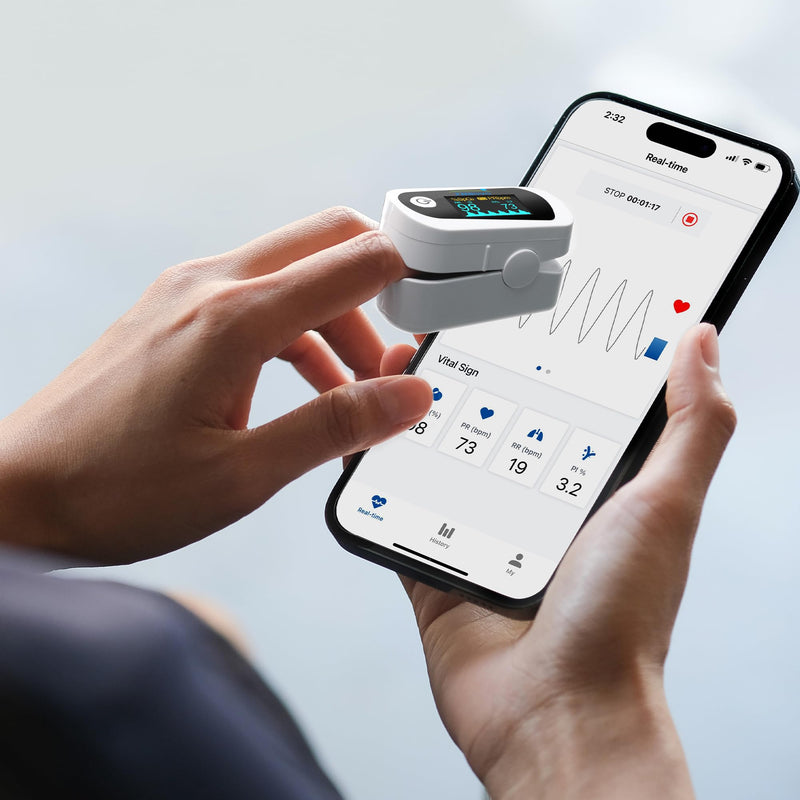 [Australia - AusPower] - 2024 Innovo iP900BP-B Bluetooth Fingertip Pulse Oximeter, Blood Oxygen Monitor with Free App, Plethysmograph, and Perfusion Index (Snowy White) 