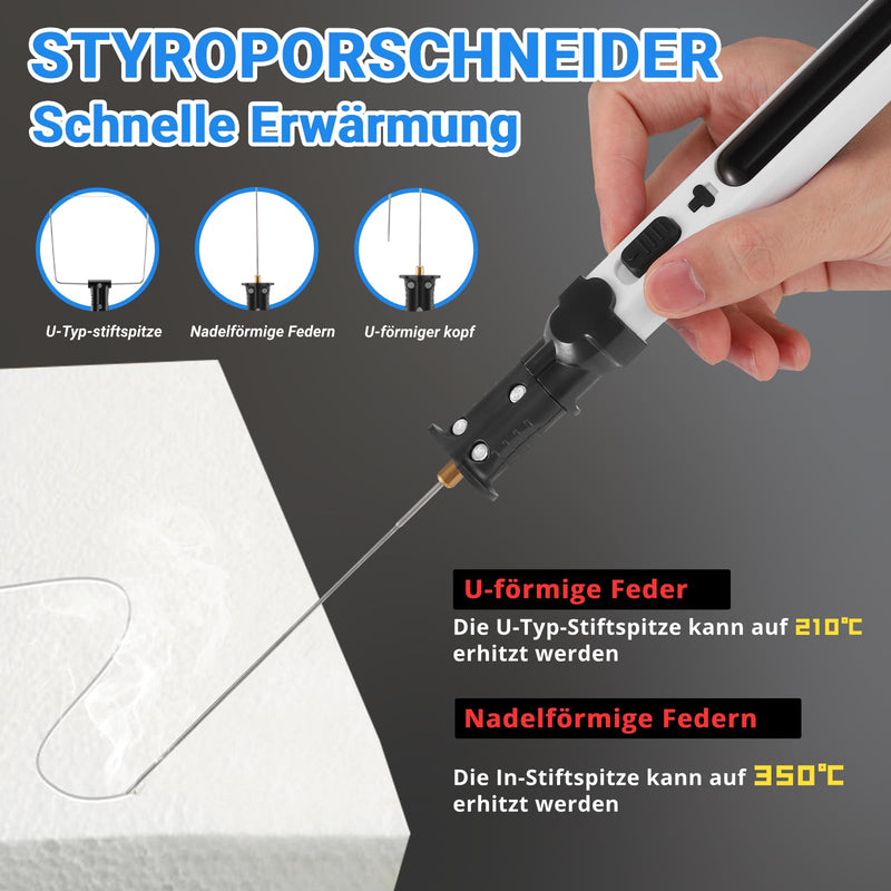Styrofoam Cutter Hot Wire Cutter Battery, Electric Styrofoam Cutter with LED Temlight, Plastic Box, Hot Styrofoam Cutter for Cutting Edges Plastics and Styrofoam (White Style)