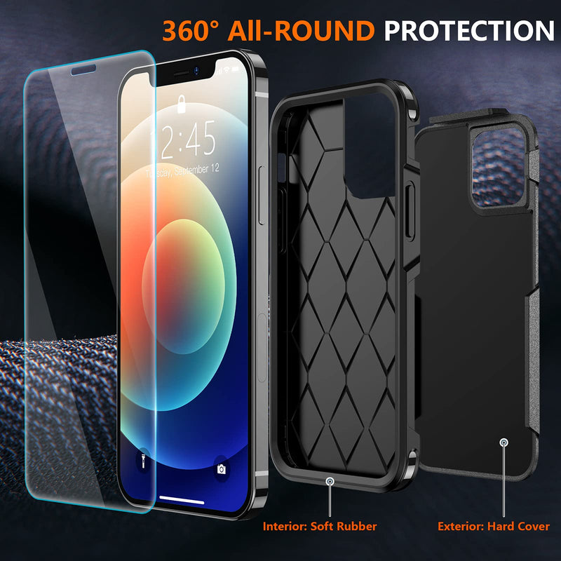 [Australia - AusPower] - SPIDERCASE Designed for iPhone 12 Case/iPhone 12 Pro Case, [10 FT Military Grade Drop Protection] [with 2 pcs Tempered Glass Screen Protector] Protective Cover for iPhone 12/12 Pro (Black) Black 