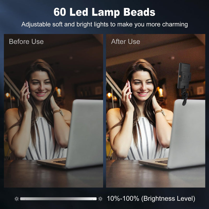Selfie Light, Phone Light with Front & Back Clip, 60 LED Portable Light with 3 Modes, 5000mAh Rechargeable Video Light for Phone, iPhone, TikTok, Vlog Photographic Lighting Monolights(2 Pack) 2Pack Black