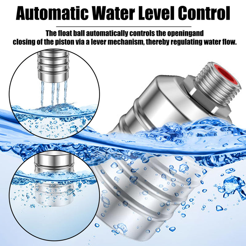 [Australia - AusPower] - 4pcs 304 Stainless Steel Automatic Water Float Valve 1/2" and 3/4" Connection Types Precise Control Water Level Controller Water Level Control Float Valve for Sink for Water Tank Livestock Troughs 4 