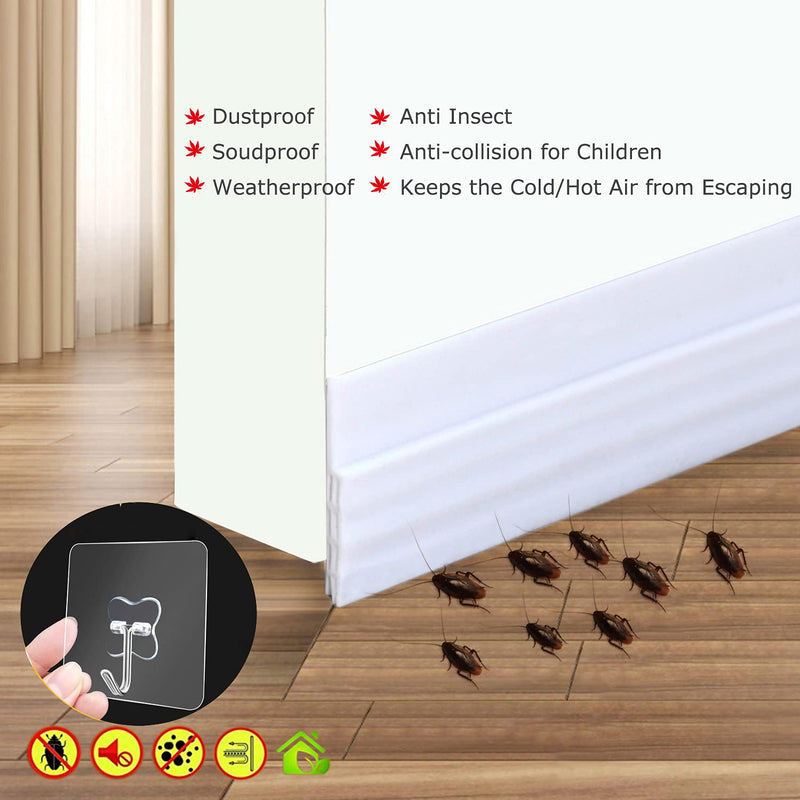 [Australia - AusPower] - Door Draft Stopper Door Sweep Weather Stipping - Camel Home Self Adhesive Door Seal Soundproof Under Door Bottom Seal Strip Rubber Energy Saver Insulasion Weatherproof, 2" W X 39" L (White) White1 