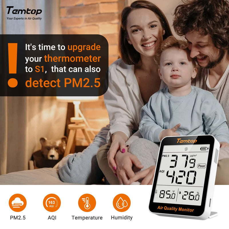[Australia - AusPower] - Temtop Air Quality Monitor, Indoor Thermometer Portable AQI PM2.5, Temperature, Humidity Detector for Home, Office or School, Air Quality Tester, Battery Powered, Magnetic Suction 4 Modes/Basic Standby 1 