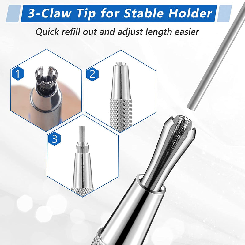 Hiboom 2 Pcs Welders Pencil with 24 Pcs Silver Round Refills, Mechanical Pencils Metal Marker with Built in Sharpener for Pipe Fitter Welder Steel Construction Fabrication Woodworking, Design Patent
