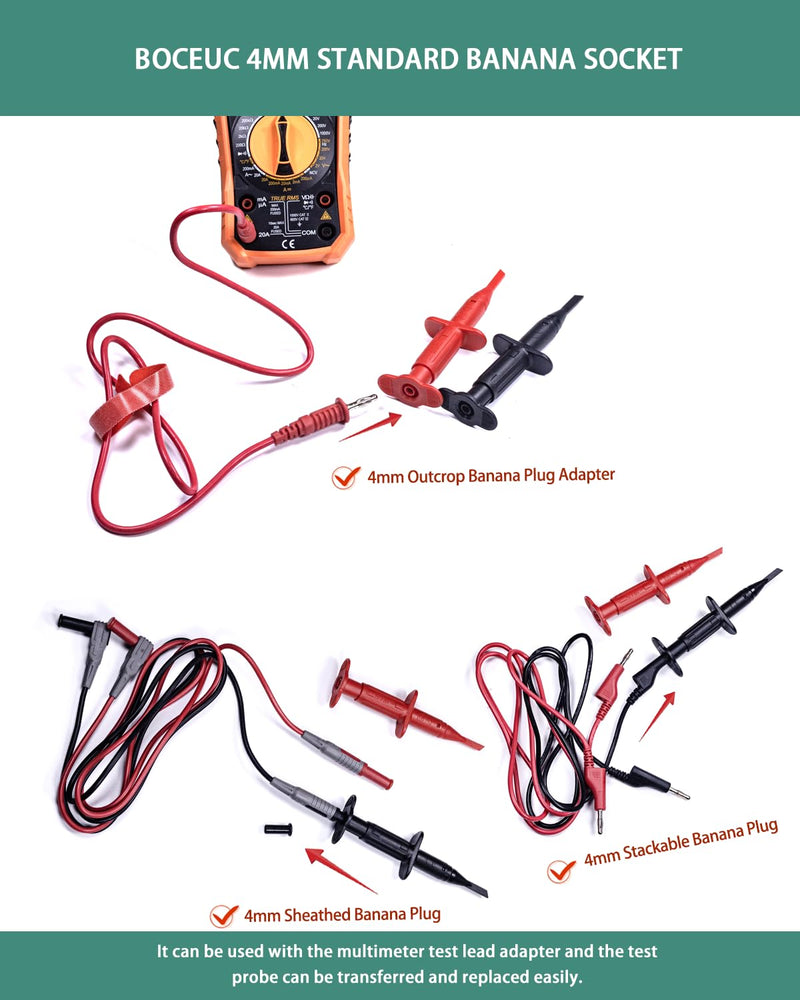 [Australia - AusPower] - Test Hook Clips Multimeter Leads for 4mm Plug Test Probe, CAT III 1000V/CAT IV 600V, 10A for Electronic Circuit Testing (1 Pair, Red Black) 