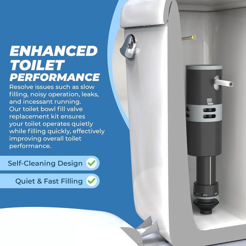 Ravine High Performance Universal Toilet Fill Valve Replacement Kit - Quiet & Fast Fill - Easy Install Toilet Fill Valve Replacement - Fill Valve for Toilet Tank - Toilet Float Replacement Kit 1-Pack