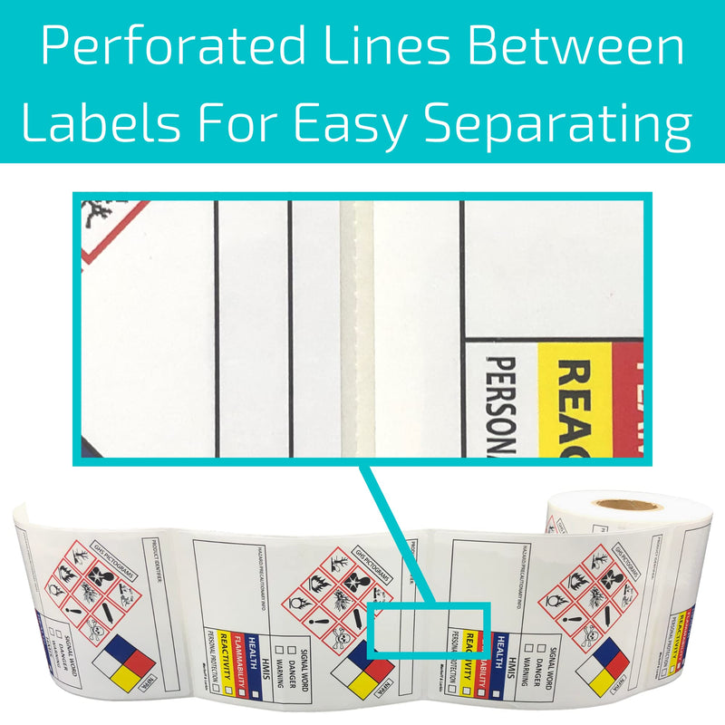 [Australia - AusPower] - SDS OSHA Data Labels for Chemical Safety 4 x 3 Inches | Roll of 100 MSDS Stickers with GHS Pictograms & Perforated Edges for Easy Separating | HMIS & Hazard Compliant | Secondary Containers 
