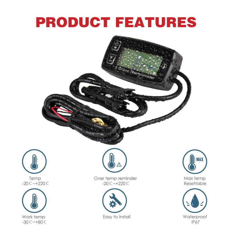 [Australia - AusPower] - TM004 Digital Thermometer,Backlight,Two Group of Temperature, Max Temperature,Use for Tractors, Atvs, Utvs, Snowmobiles, Engines, Generators, Water and Oil Trucks 