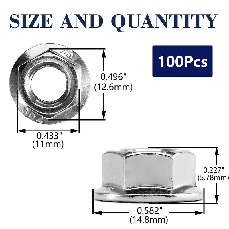 [Australia - AusPower] - 1/4-20 Serrated Flange Hex Lock Nuts 100Pcs 304 Stainless Steel 18-8, Full Thread, Hex Drive, Bright Finish by SG TZH 100 1/4-20 