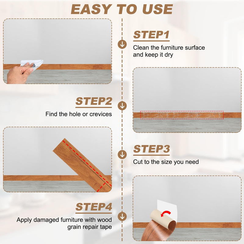 uxcell Wood Tape, 4 Inch x 16ft Self-Adhesive Wood Grain Repair Tape Patch with Plastic Scraper for Baseboards, Doors, Windows, Floor Repair and Furniture Renovation, Beige
