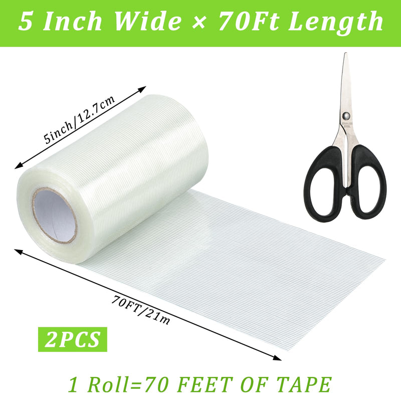 5Inch × 70FT RV Awning Repair Tape with Scissors, Outdoor Heavy Duty Repair Tape for Tarp, Tent, Boat Cover, Canvas, Sail Tape, Waterproof, UVproof and Heat-resistant Tear Repair Pctch Kit (2) 2